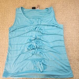 Rafaella Top Womens Medium Ruffled Sleeveless Tiered Shirt Blue Stretch